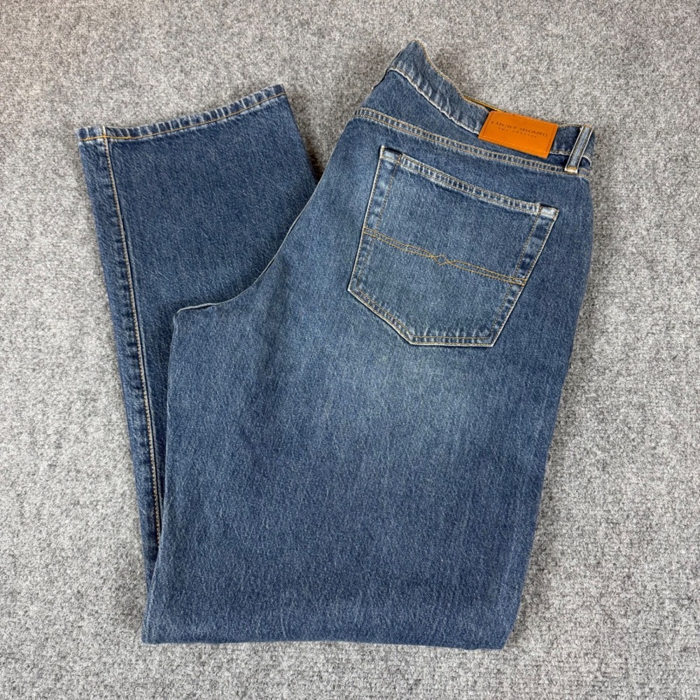 Lucky Brand Mens Blue Distressed Straight Leg Jeans Size 38x32 Medium Wash